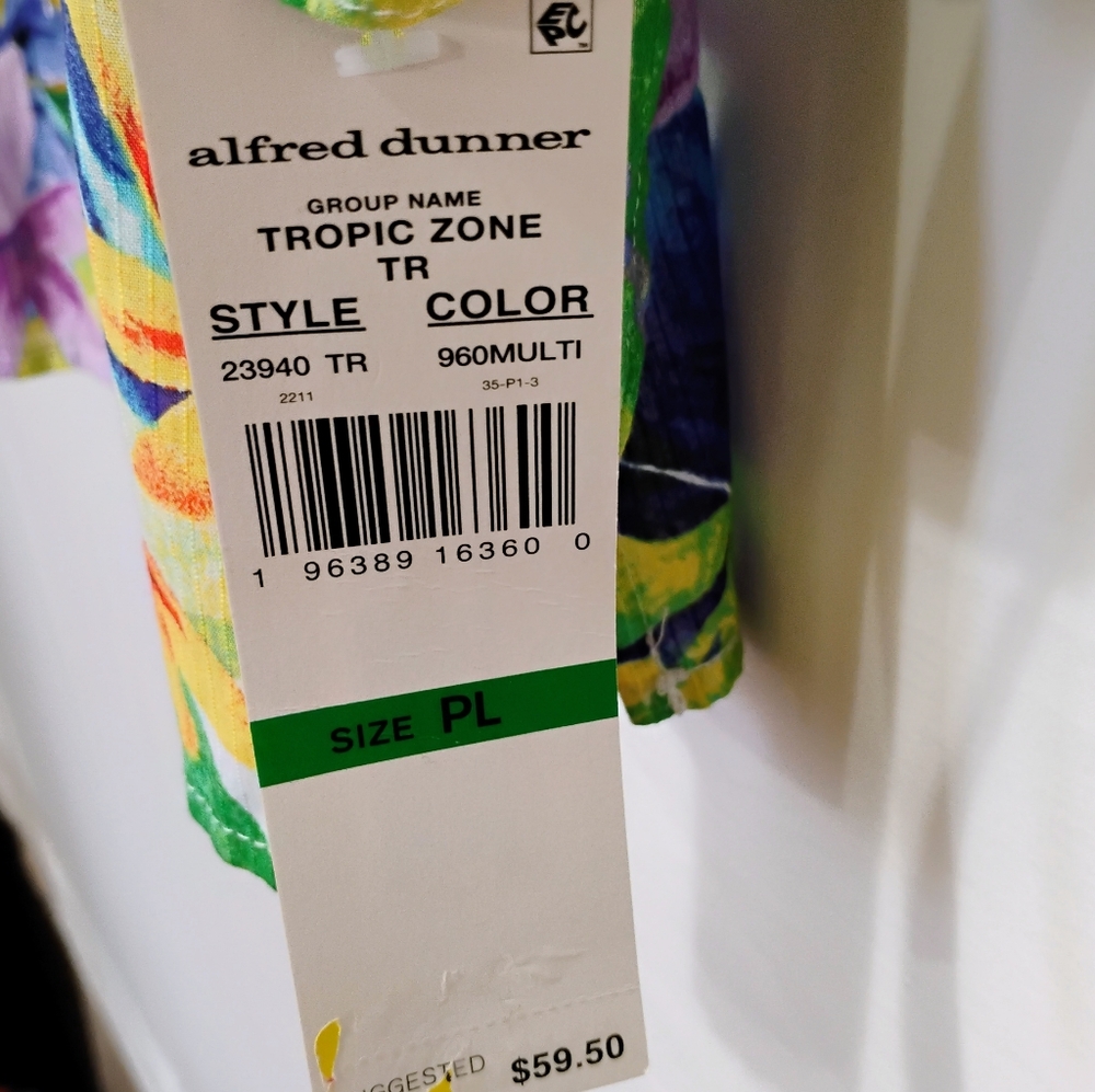 NWT Alfred Dunner Button Blouse Tropical Print 3/4 Sleeve 100% Cotton Size PL - Picture 3 of 7